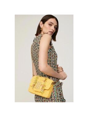 Kooreloo Ibiza Tweed Crossbody Mini Bag Yellow Gold Chain